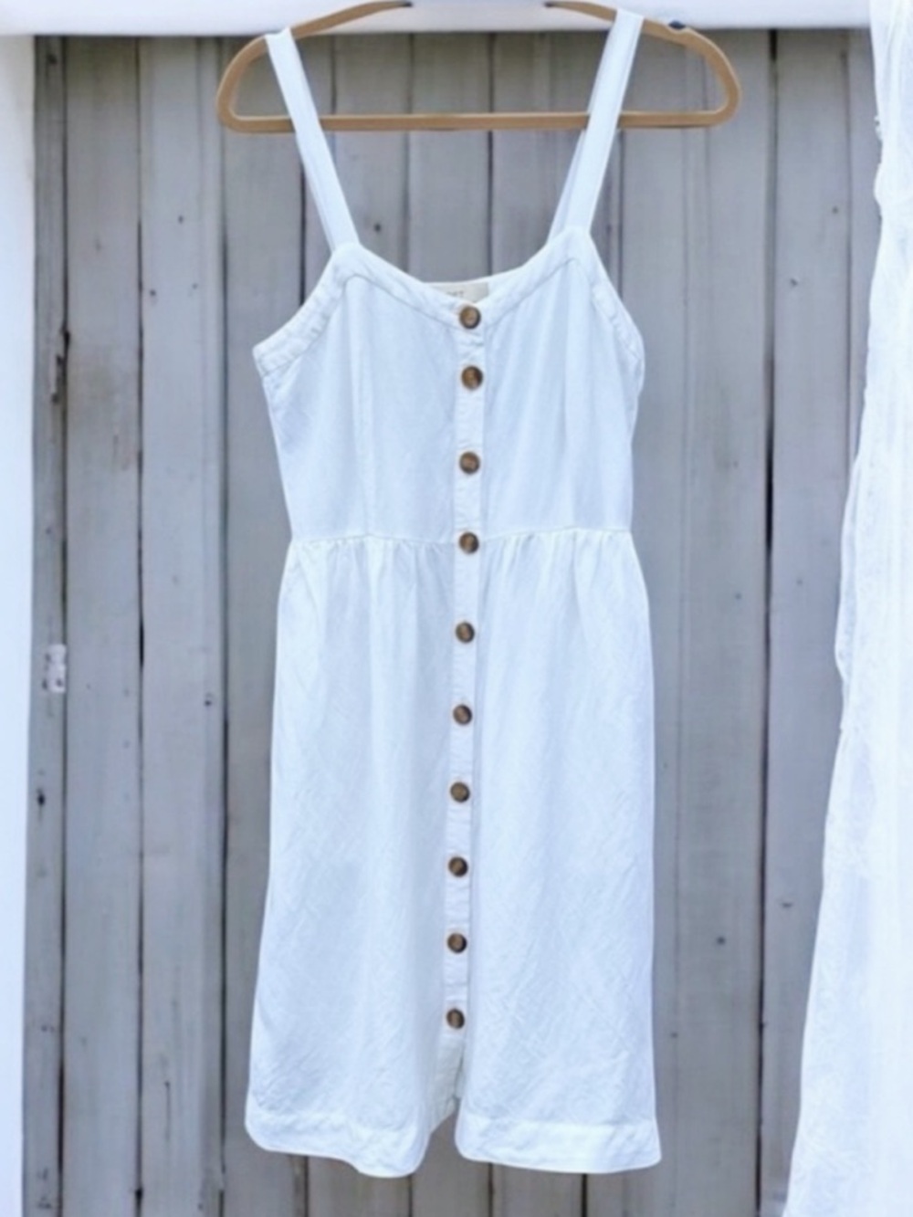 LOFT White Linen Blend Button Front Fit Flare Sundress Size 6 Pockets - Picture 5 of 17